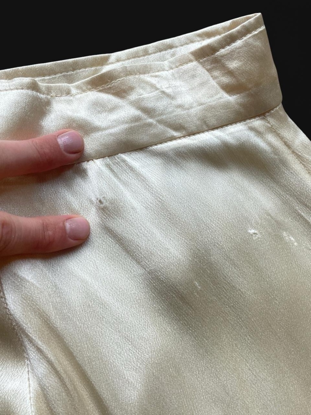 Vintage 70s Wide Leg Satin Trousers in Ivory - Picture 8 of 8